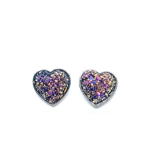 5/$25 Heart Shaped Earrings Iridescent Studs Heart Shaped Studs Multi Color NEW - Picture 3 of 4